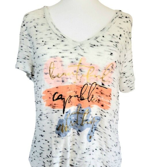 Women's M Truself short sleeve side tie knot top "beautiful" "capable" "worthy" - Picture 2 of 6